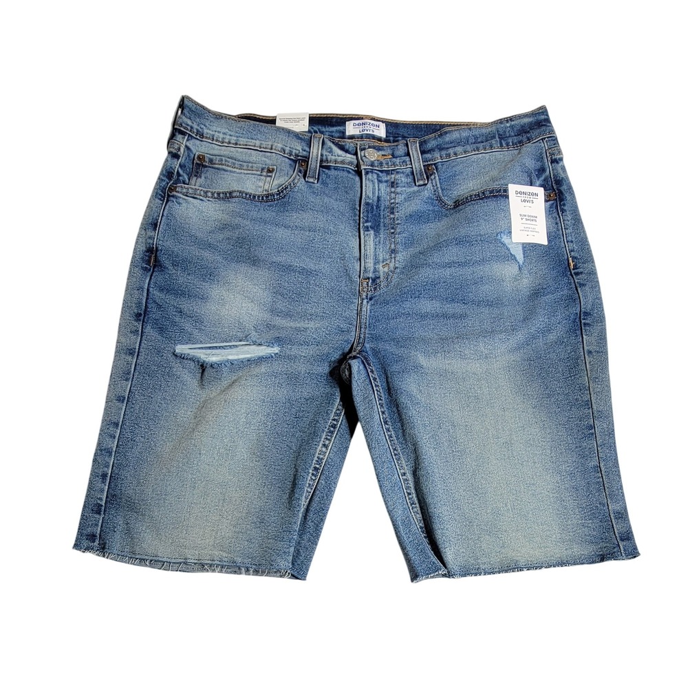 Denizen from Levis Mens Slim Denim 9" Shorts‎ Light Wash Distressed Raw Hem 38
